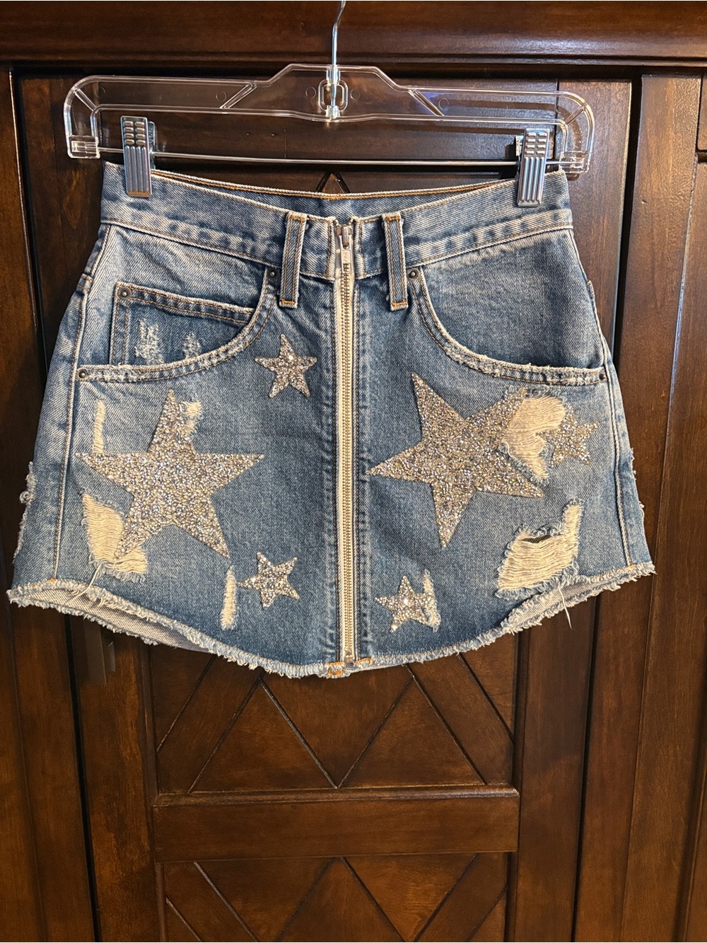 CARMAR LA “Beatrice” Zip Front Denim Skirt, Sz 25
